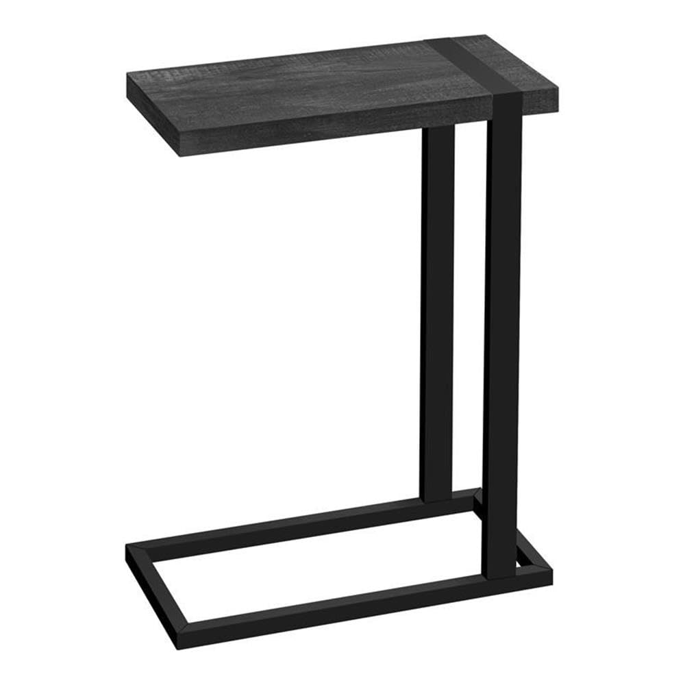 Monarch Specialties 2863, C-Shaped, End, Side, Snack, Living Room, Bedroom, Laminate, Black, Contemporary, Modern Accent Table Reclaimed Wood-Look Metal, 19.25" L X 9.5" W X 25" H